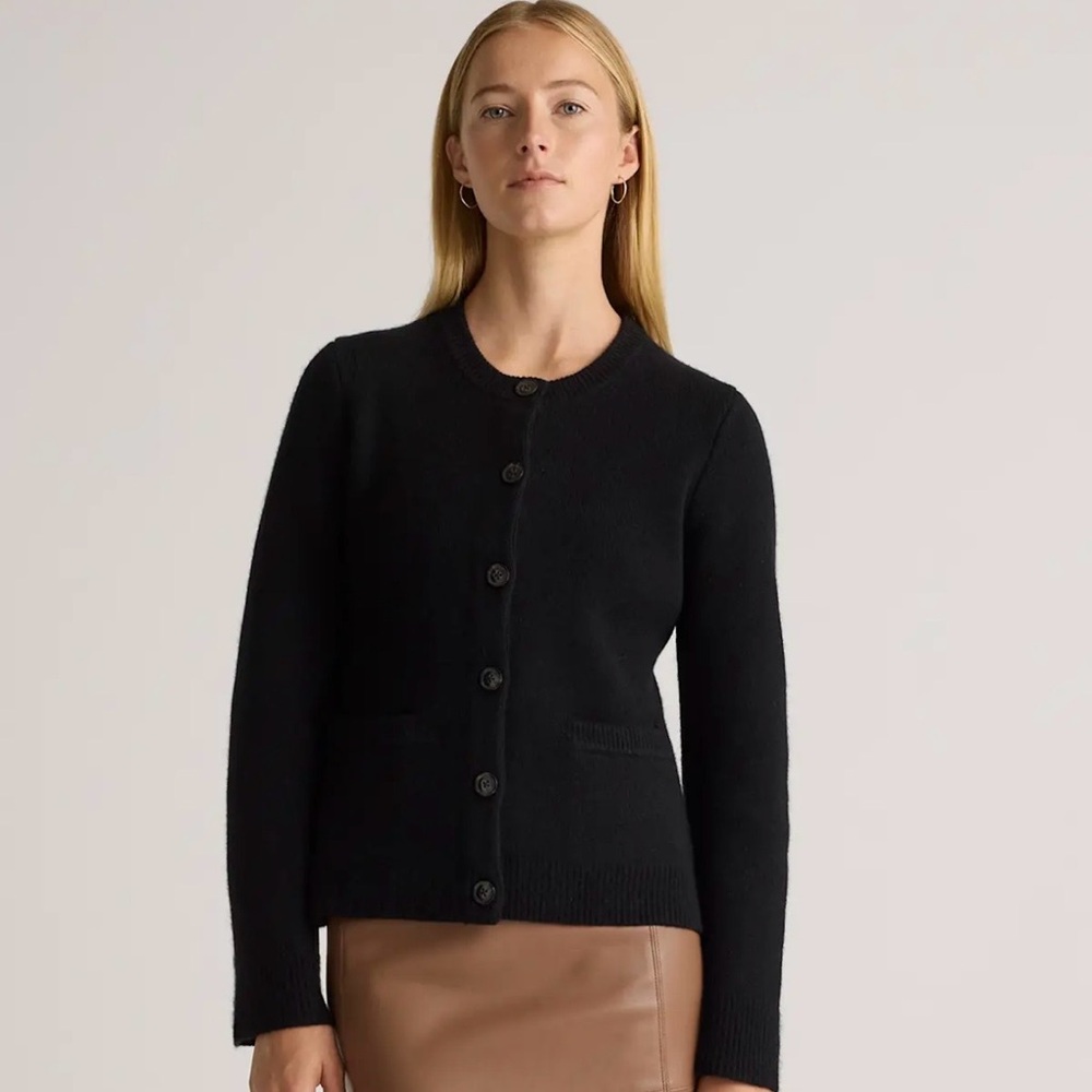 NWT!! QUINCE Women's Mongolian Cashmere Structured Cardigan Sweater Black Large - Picture 2 of 14